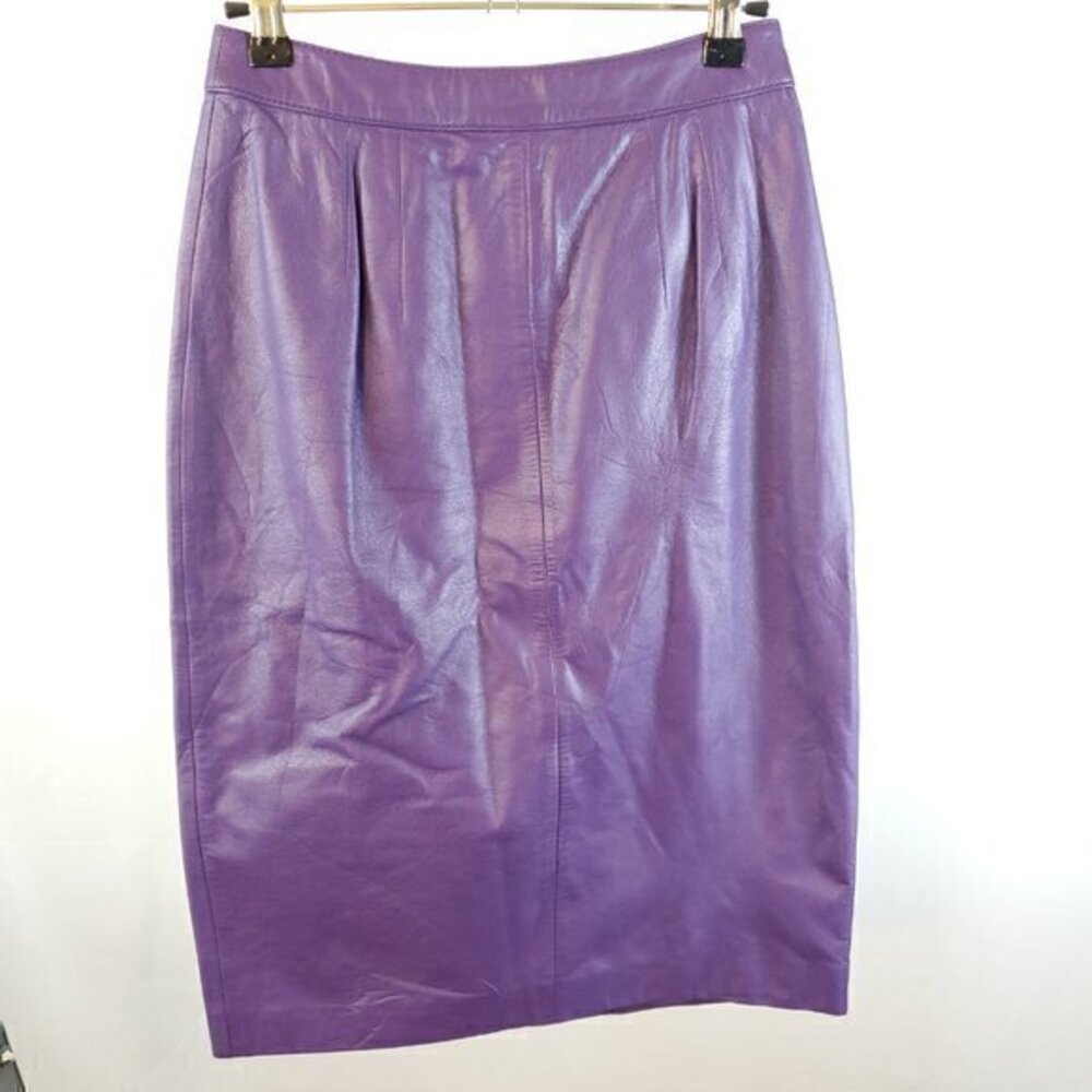 Vintage Phillip Courtney Purple Leather Pencil Skirt 3/4